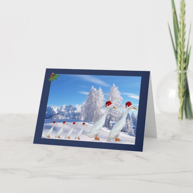Runner-Ente-Weihnachtsmannmütze Feiertagskarte (Vorderseite)