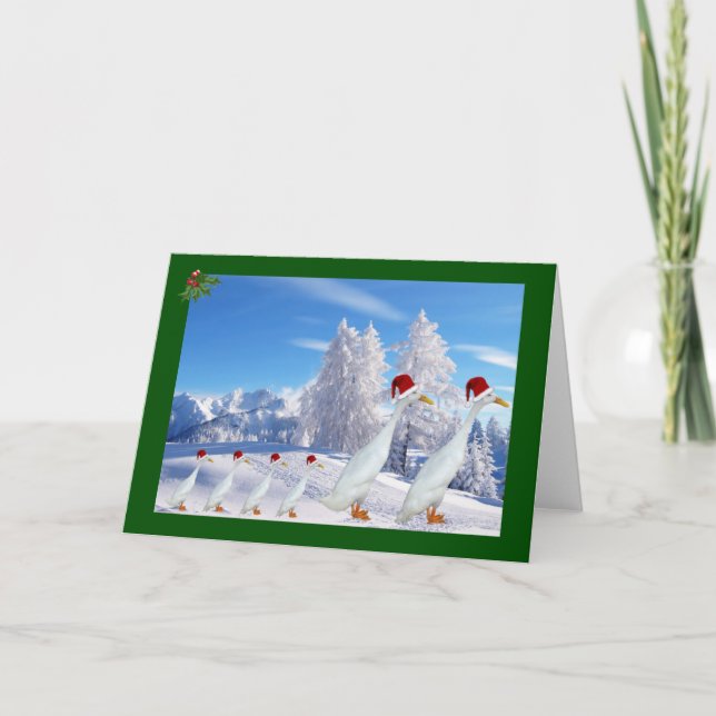 Runner-Ente-Weihnachtsmannmütze Feiertagskarte (Vorderseite)