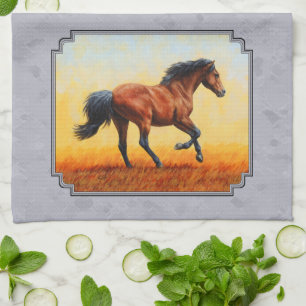 Running Bay Horse Slate Gray Geschirrtuch