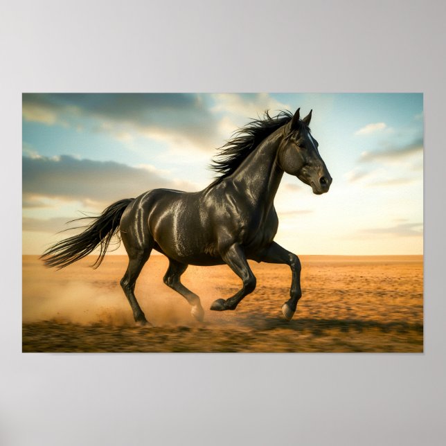 Running Black Stallion Poster (Vorne)