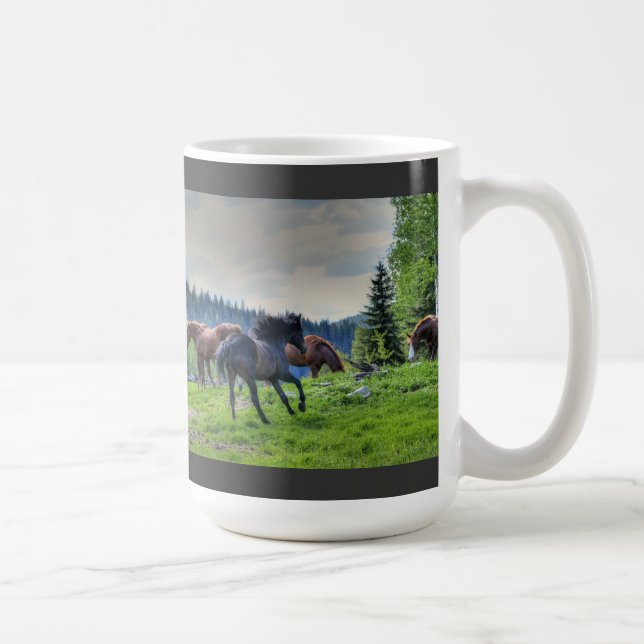 Running Black Thoroughbred Percheron Horse Foto 3 Kaffeetasse (Rechts)