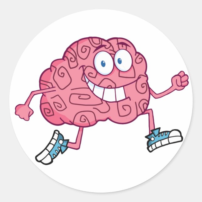 Running Brain Cartoon Charakter Runder Aufkleber (Vorderseite)