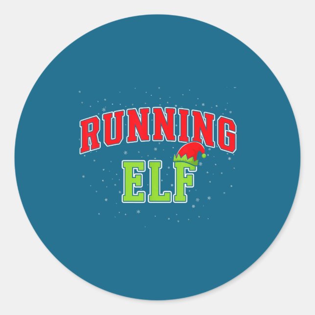 Running Elf Christmas Family Matching Group Xmas R Runder Aufkleber (Vorderseite)