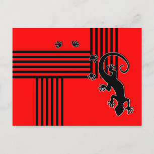 Running Gecko - abstrakte schwarze und rote Streif Postkarte