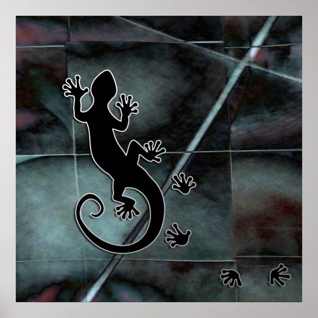 Running Gecko | Mosaikgrunge Poster (Vorne)
