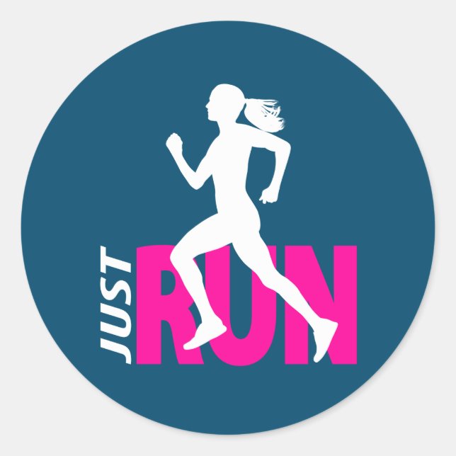 Running Girl Runder Aufkleber (Vorderseite)