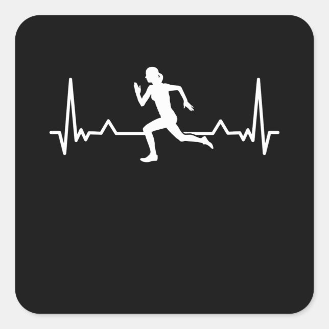 Running Heartbeat Line Funny Runner-Geschenk Quadratischer Aufkleber (Vorderseite)