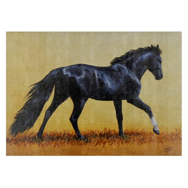 Running Horse Black Stallion Schneidebrett (Vorderseite)