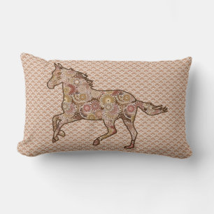 Running Horse Silhouette, Brown, Tan und Cream Lendenkissen
