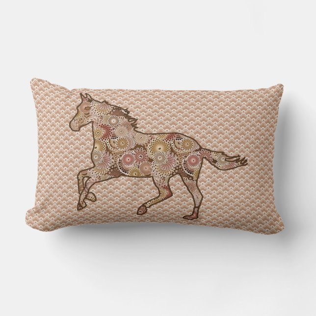 Running Horse Silhouette, Brown, Tan und Cream Lendenkissen (Vorderseite)