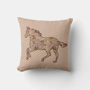 Running Horse Silhouette, Brown, Tan und Creme Kissen