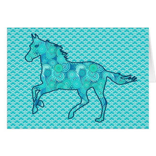 Running Horse Silhouette, Türkis und Aqua (Vorderseite (Horizontal))