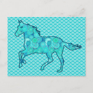 Running Horse Silhouette, Türkis und Aqua Postkarte