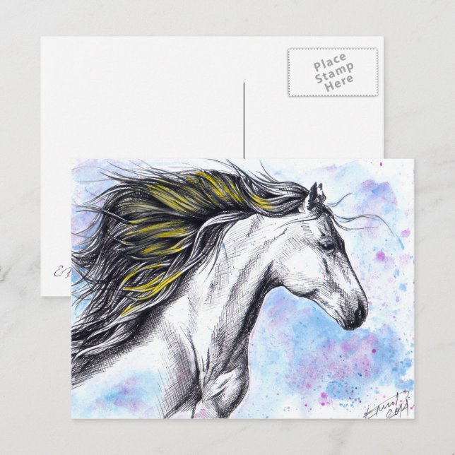 Running horse Watercolor and Ink Equine art Postkarte (Vorne/Hinten)