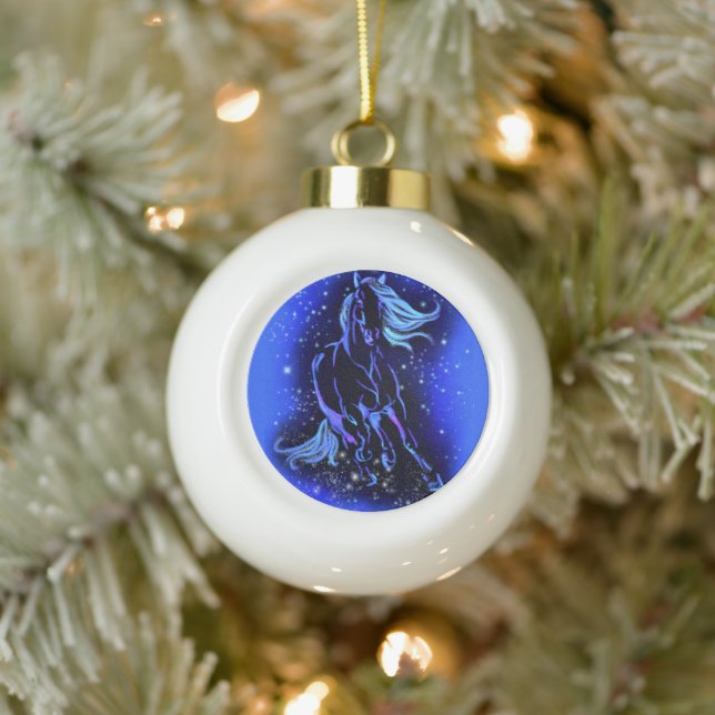 Running Horse Weihnachtsschmuck Keramik Kugel-Ornament (Baum)