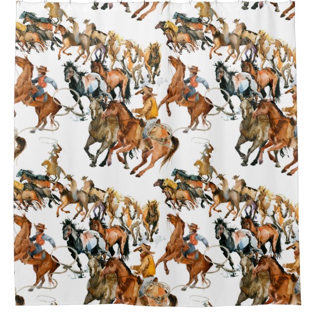 Running horses seamless pattern. American cowboy.  Duschvorhang (Vorderseite)