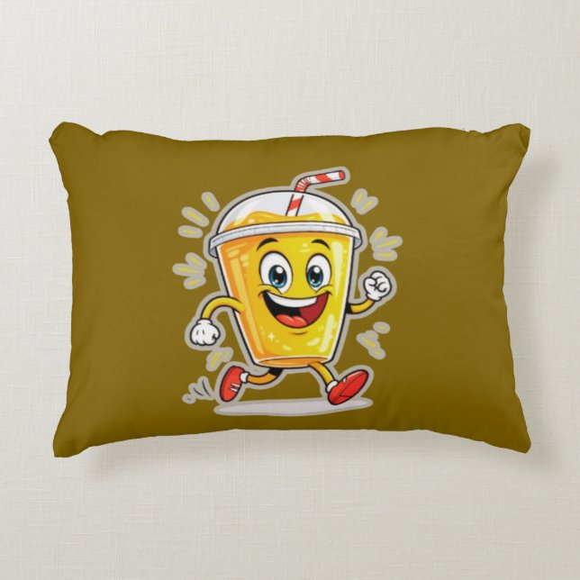 **Running Juice Cup Cartoon – Fun Street Drink Cha Dekokissen (Vorderseite)