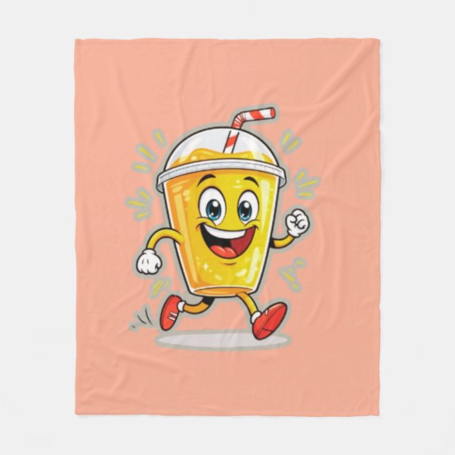**Running Juice Cup Cartoon – Fun Street Drink Cha Fleecedecke (Vorderseite)