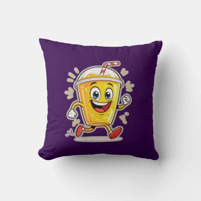 **Running Juice Cup Cartoon – Fun Street Drink Cha Kissen (Vorderseite)