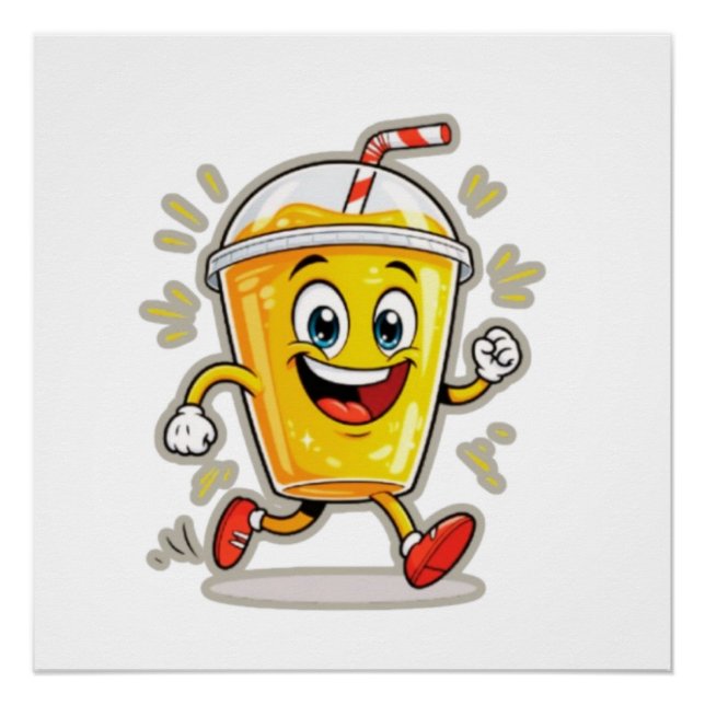**Running Juice Cup Cartoon – Fun Street Drink Cha Poster (Vorderseite)