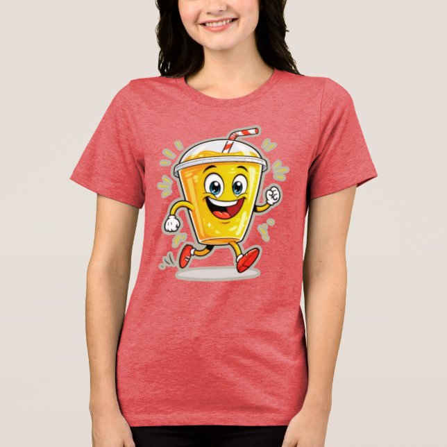 **Running Juice Cup Cartoon – Fun Street Drink Cha Tri-Blend Shirt (Vorderseite)