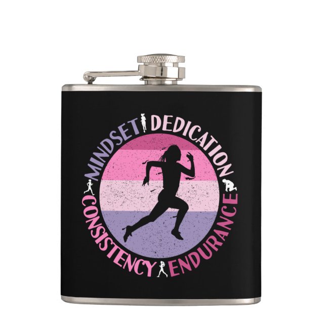 Running Mindset - Girly Runner Endurner Quote Flachmann (Vorderseite)