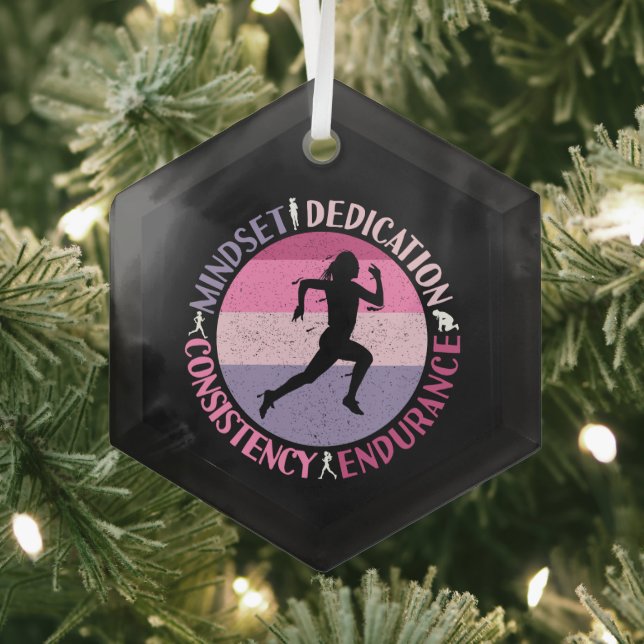 Running Mindset - Girly Runner Endurner Quote Ornament Aus Glas (Insitu)
