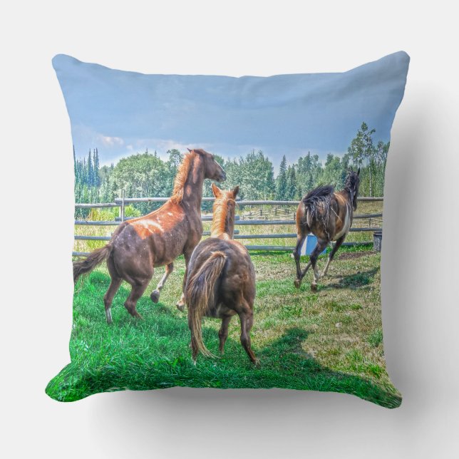 Running Pinto Paint Gelding & Kastanienbälle Kissen (Vorderseite)