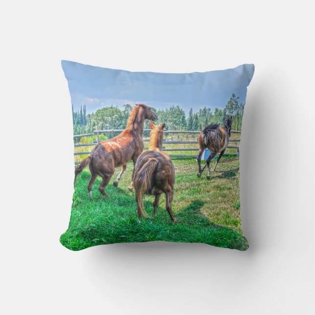 Running Pinto Paint Gelding & Kastanienbälle Kissen (Vorderseite)