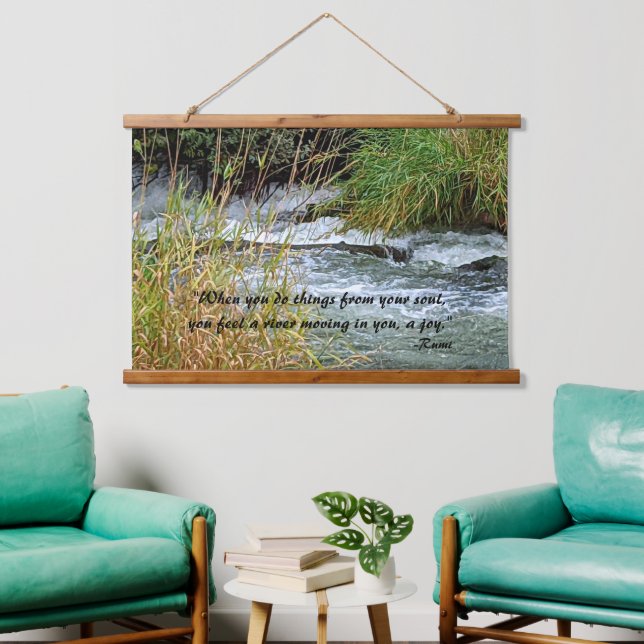 Running River Rumi Poetry Verse Wandteppich Mit Holzrahmen (Wohnzimmer)