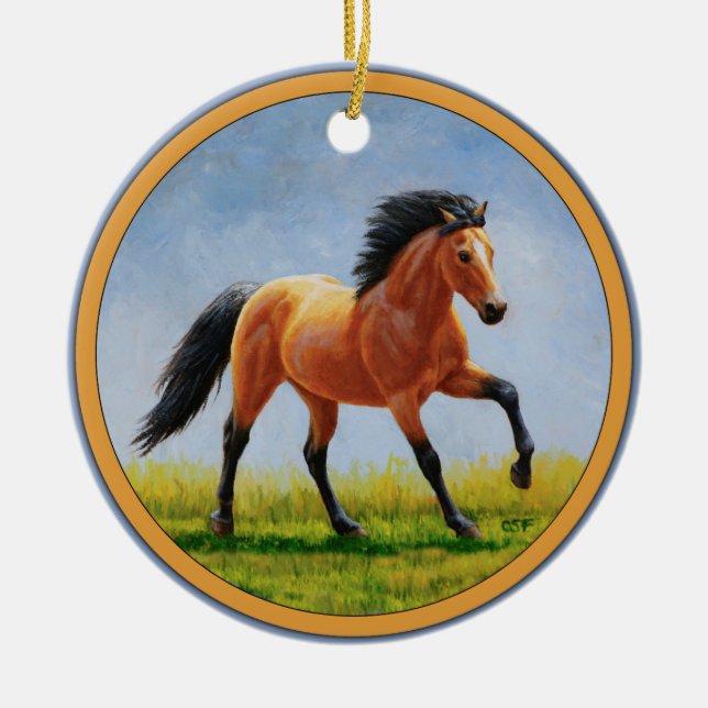 Running Wild Buckskin Horse Keramikornament (Vorne)