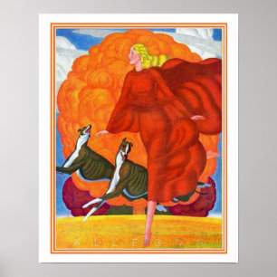 "Running with Greyhounds" Art Deco Print 16x20 Poster