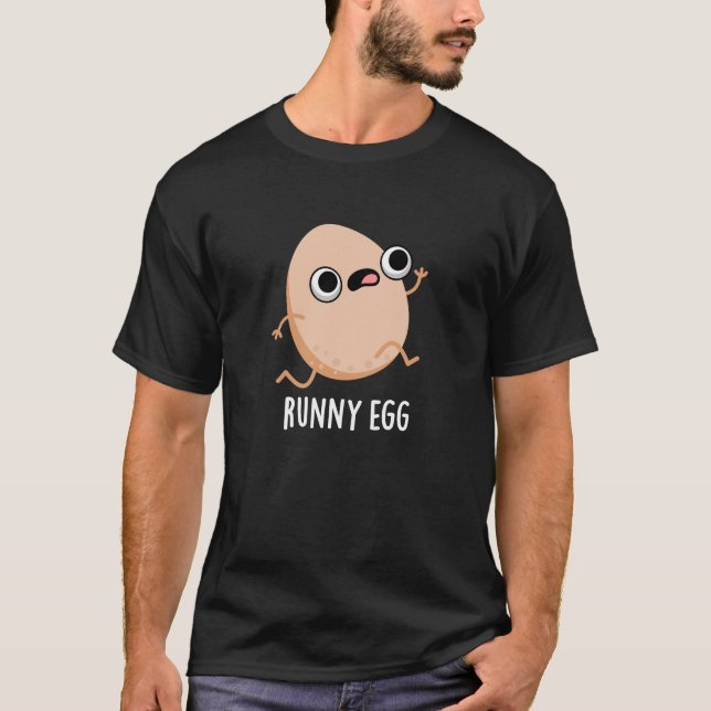 Runny Egg Funny Running Egg Pun Dark BG T-Shirt (Vorderseite)