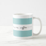 Runs auf Kaffee gestreift Tasse, Aqua Kaffeetasse<br><div class="desc">Diese Tasse verkündet, dass Sie auf Kaffee laufen und ein modernes grafisches Stripmuster aufweisen.</div>