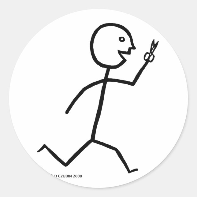 Runs mit Schere Runder Aufkleber (Vorderseite)