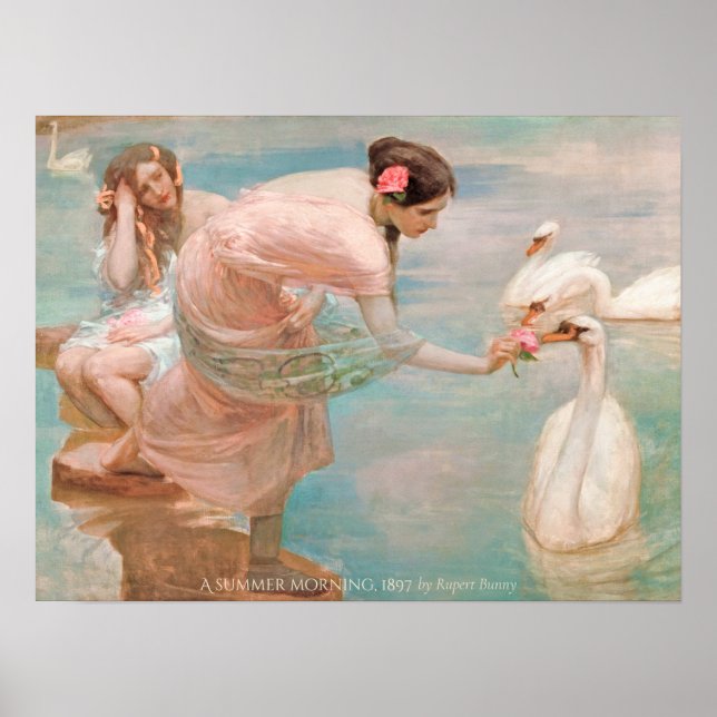 Rupert Bunny Summer Morgen 1897 Frauen mit Schwäne Poster (Vorne)