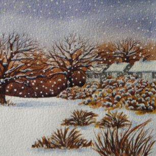 rural cottages snow scene seasonal art design handtuch