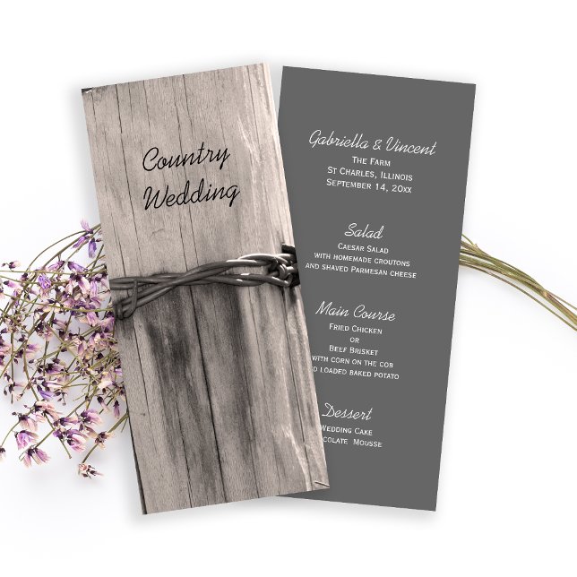 Rural Fence Post Country Ranch Wedding Menu Menükarte (Von Creator hochgeladen)