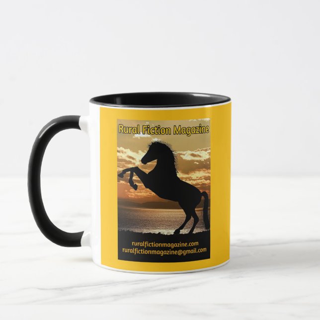 Rural Fiktion Magazine Logopferd mit Sonnenaufgang Tasse (Links)