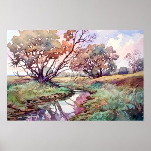 Rural River Wcolor Poster