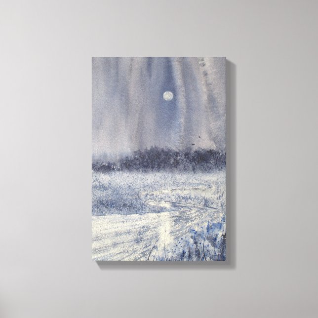 Rushing Creek under Moon Aquarell Print Leinwanddruck (Vorderseite)