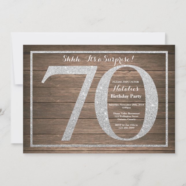 Rusic Surprise 70e anniversaire Invitation Argent (Devant)