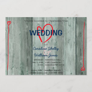 Rusitc Red Heart and Wood Faire-part de mariage