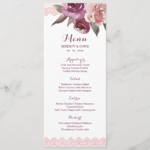 Russe aquarelle dentelle fleurie menu mariage de a