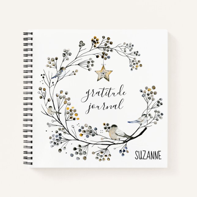Russe Berry Wreath Chickadees Gratitude Journal (Devant)