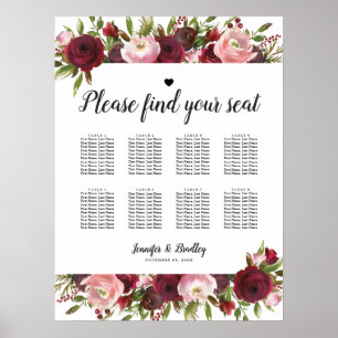 Russe Bourgogne Floral Mariage 8 Tableau Graphique