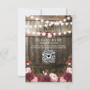 Russe Bourgogne Floral Mariage QR RSVP
