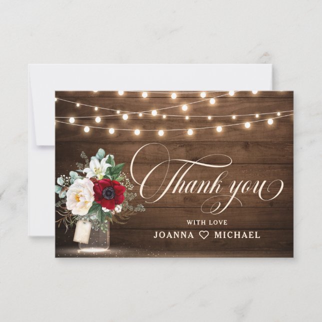 Russe Bourgogne Floral Mason Jar Merci Mariage (Devant)
