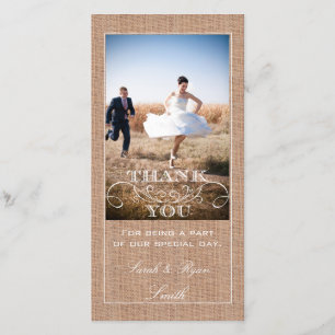 Russe Burlap Imprimer Mariage Carte photo Merci