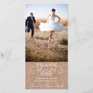 Russe Burlap Imprimer Mariage Carte photo Merci
